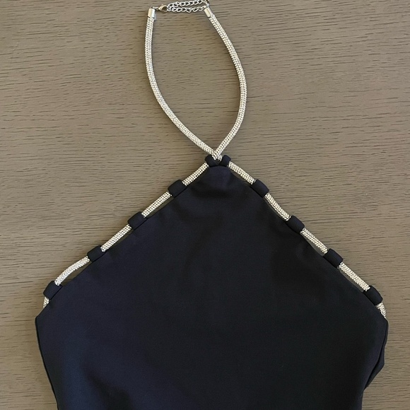 LOVERS + FRIENDS | Black Chloe Jumpsuit with Crystal Embellished Halter Neckline - Picture 7 of 15